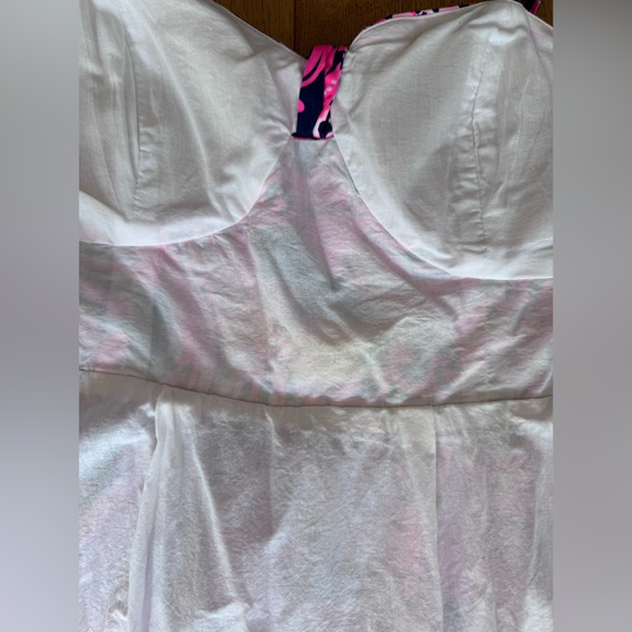 Lilly Pulitzer Adalia Fit & Flare Dress SZ 4 Low Tide Navy Flirty Fins & Feather - Picture 15 of 16